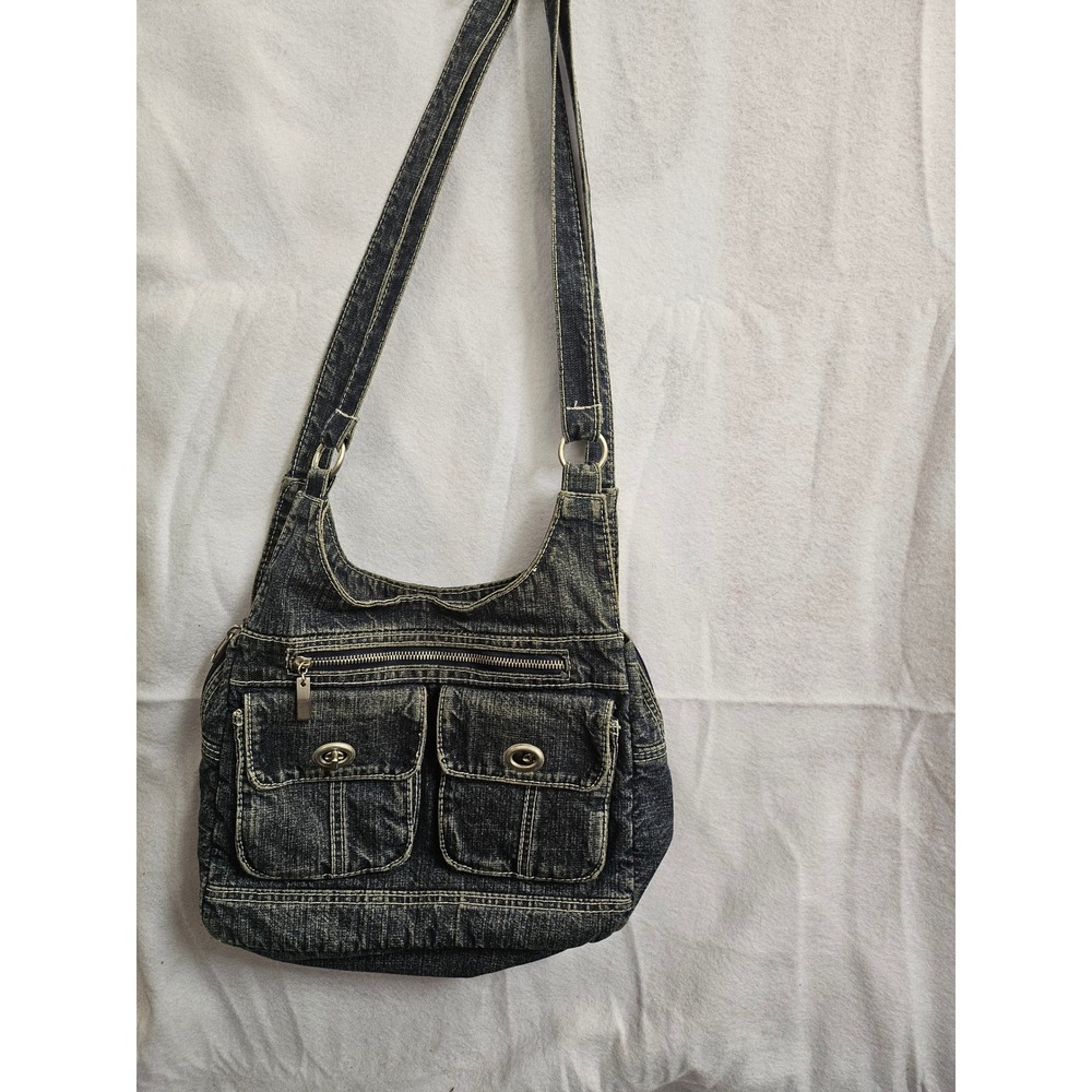 Vintage Y2K Denim Hobo Shoulder Bag Cargo Pocket Blue Jean Purse 100% Cotton